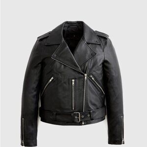 NWT Quince 100% Leather Biker Jacket – Black, Size M ($200 Retail)